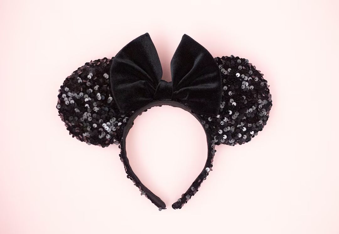 Modern Mickey Sparkle, Black Sequin, Black Velvet Bow Ears, Mickey Ears, Minnie Ears, Mouse Ears,... | Etsy (US)