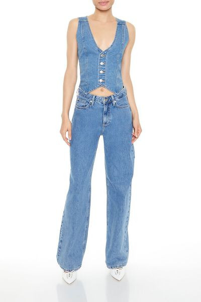 Button-Up Denim Crop Top | Forever 21