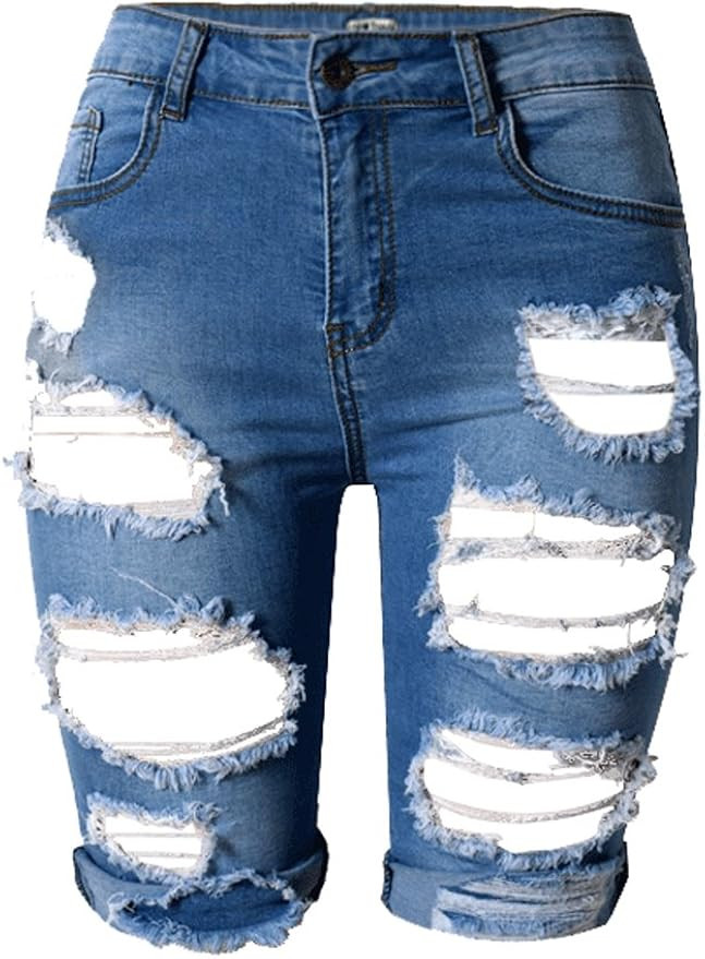 olrain Womens High Waist Ripped Hole Washed Distressed Short Jeans | Amazon (US)