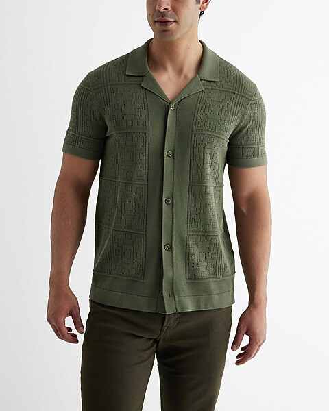 Patchwork Pointelle Cotton-blend Sweater Polo | Express