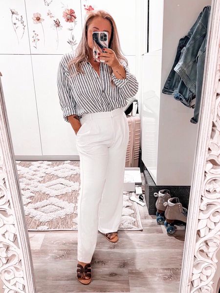 White pants season? Work outfit.
 I love a good tailored pants, this one from Abercrombie fits perfect on me, I’m wearing size 31 short. The linen shirt shirt from Target is a great buy $25 many colors available. 



#LTKtravel #LTKcurves #LTKSeasonal