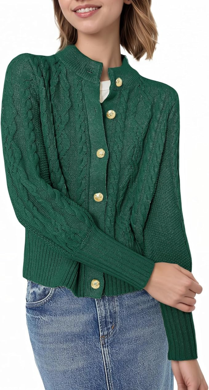 Women's Cardigan Sweater Button Down Long Sleeve Fall Jacket Short Chunky Cable Knit Open Front L... | Amazon (US)