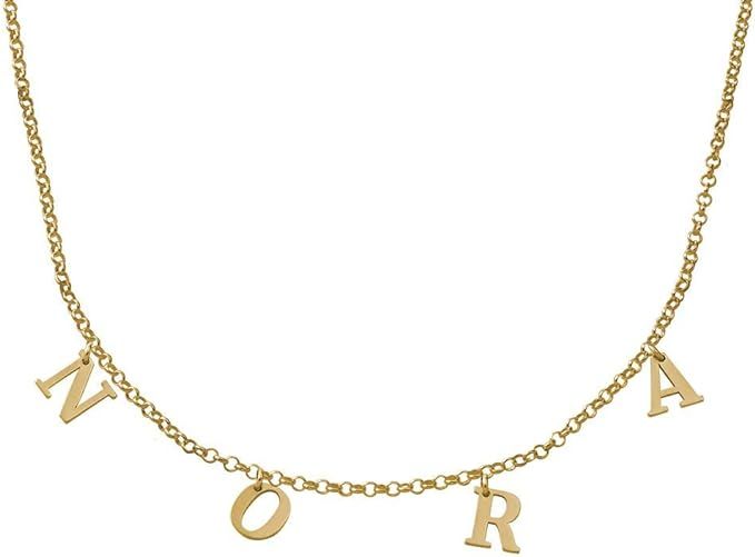 MYKA - Personalized Choker Necklace - Hanging Name Initial Letters in Sterling Silver 925, Gold &... | Amazon (US)