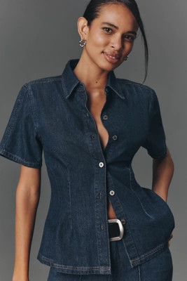 DL1961 Joice Short-Sleeve Waisted Buttondown Shirt | Anthropologie (US)