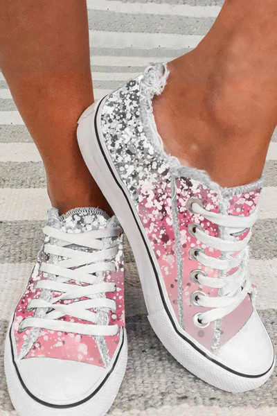 Ombre Grey Pink Cherry Blossom Canvas Shoes | Evaless