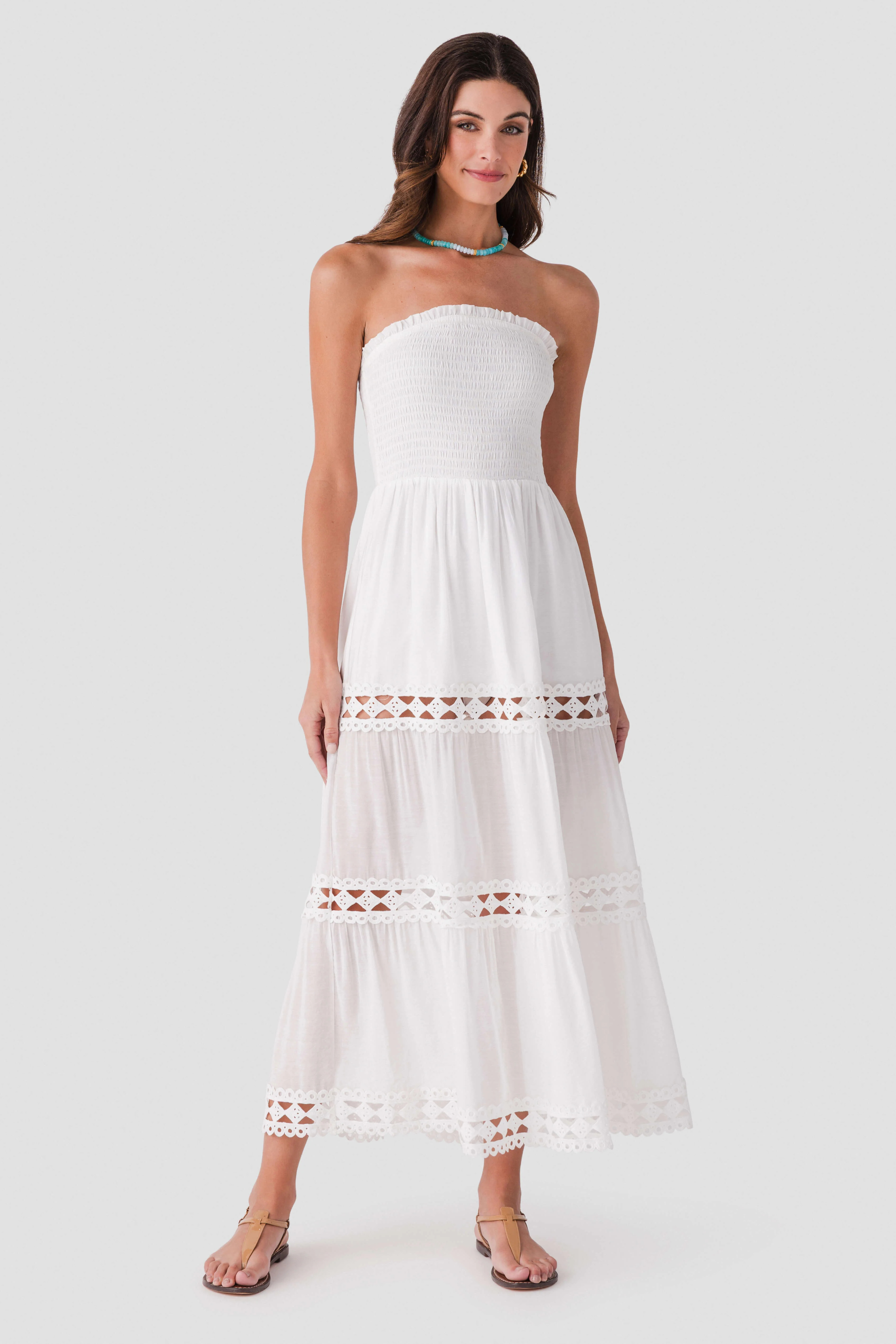 Elan Smocked Strapless Midi Dress | Social Threads