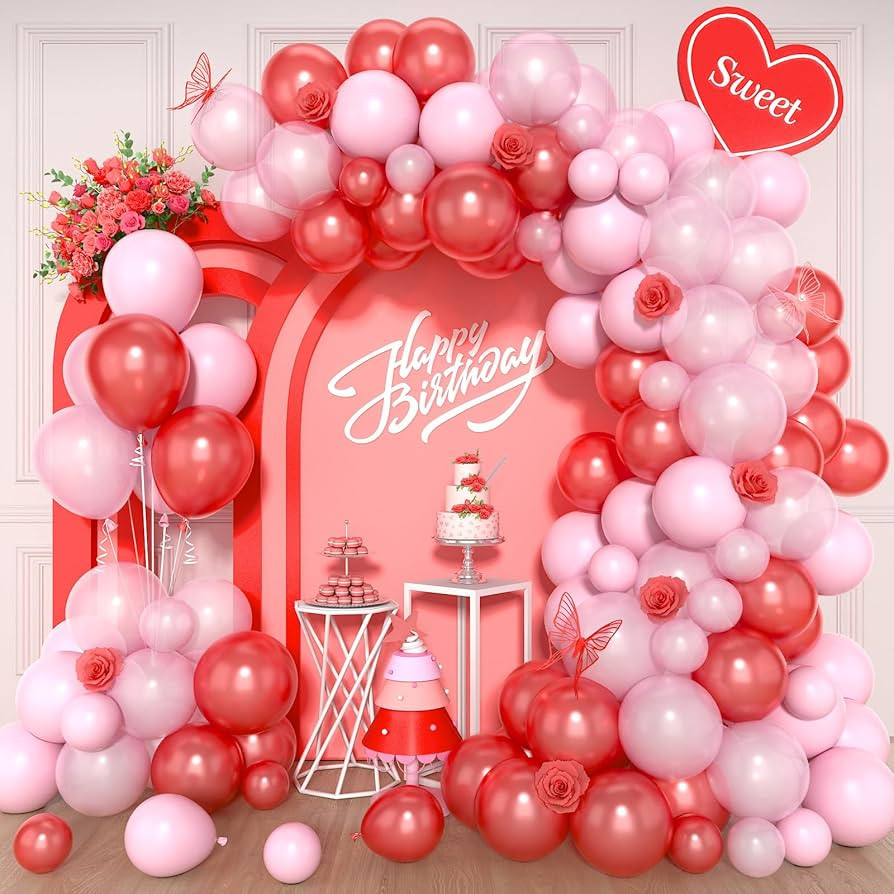 Red and Pink Balloon Arch Kit, 120Pcs Pastel Pink and Red Balloon Garland Kit Pearl Red Pink Part... | Amazon (US)
