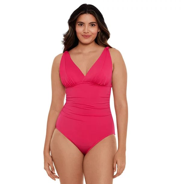 Time and Tru Women's and Women's Plus Size Solid Plunge V Neck One Piece Swimsuit - Walmart.com | Walmart (US)