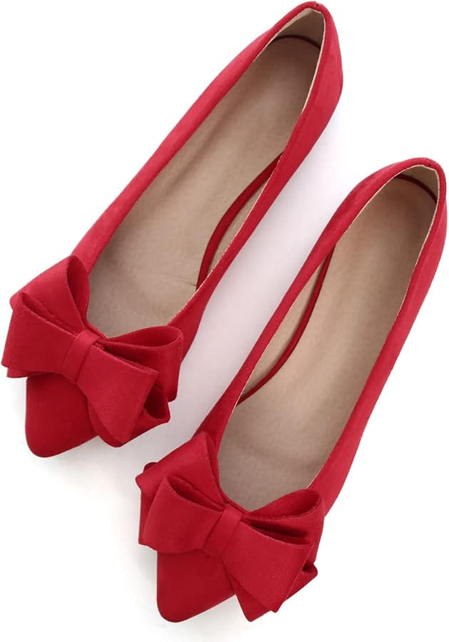 SAILING LU Womens Bowknot Ballet Flats Pointy Toe Casual Flat Shoes Suede Dressy Wear to Work Sli... | Amazon (US)