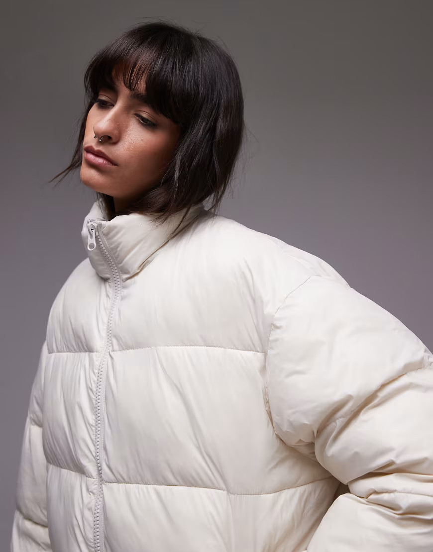 Topshop bomber puffer jacket in cream-White | ASOS (Global)