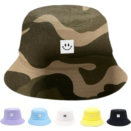 Kids Sun Hat Smile Face Bucket Hat for Girls Boys Summer Sun Protection Cotton Unisex Beach Cap Camouflage | Amazon (US)