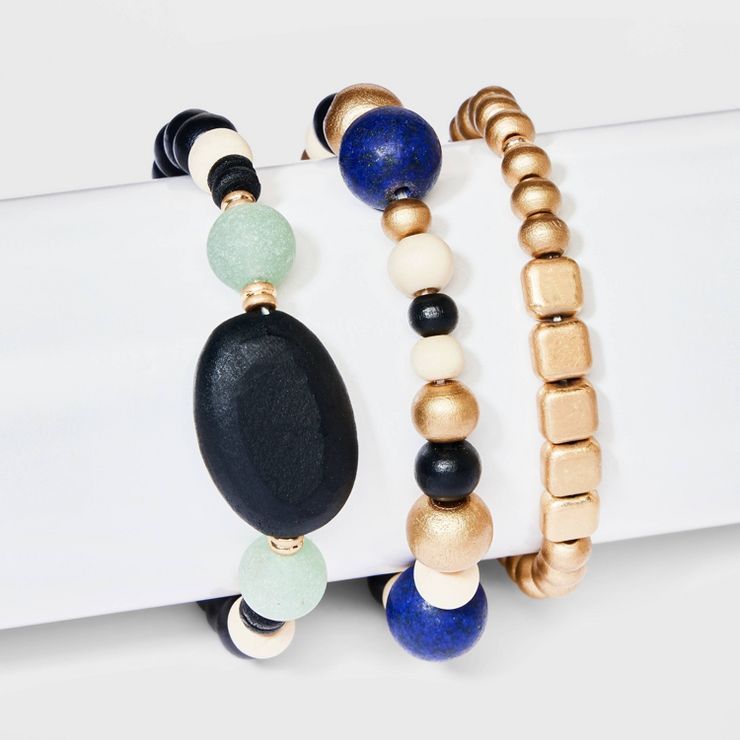 Semi-Precious Jade and Lapis Stretch Bracelet Set 3pc - Universal Thread™ Blue/Green | Target