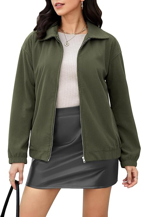 Casly Lamiit Women's Corduroy Jacket Fall Casual Zip Up Lapel Coat Trendy Winter Barn Jackets | Amazon (US)