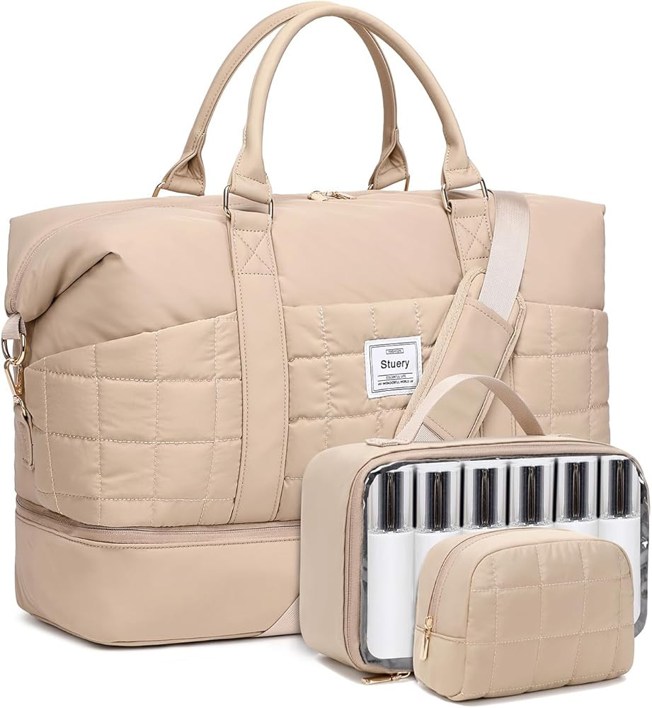 Weekender Bag, Large Travel Duffel Bag for Women, Carry on Overnight Bag with Shoe Compartment an... | Amazon (US)