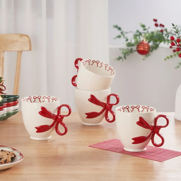 Holiday Time 14.5 Oz Red Bowl Ceramic Mug, Set of 4 - Walmart.com | Walmart (US)