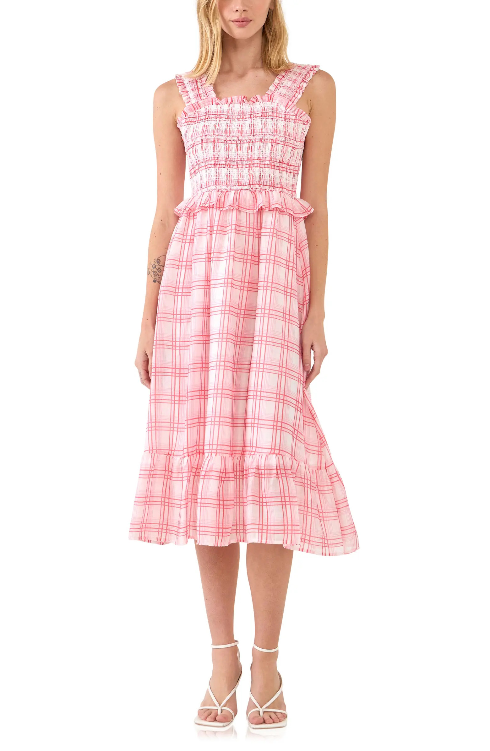English Factory Plaid Ruffle Midi Dress | Nordstrom | Nordstrom