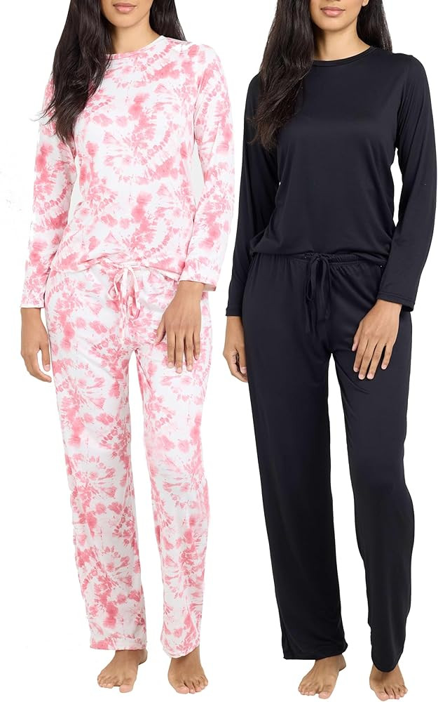 Real Essentials 2 Pack: Women's Pajama Set - Choose from Short Sleeve with Pocket or Long Sleeve ... | Amazon (US)