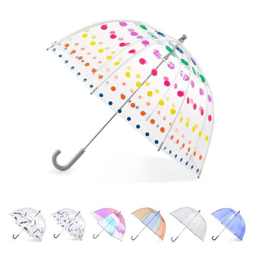 totes Kids Clear Bubble Umbrella with Dome Canopy, Lightweight Design, Wind and Rain Protection Umbrella, Dots, Kids - 38" Canopy | Amazon (US)
