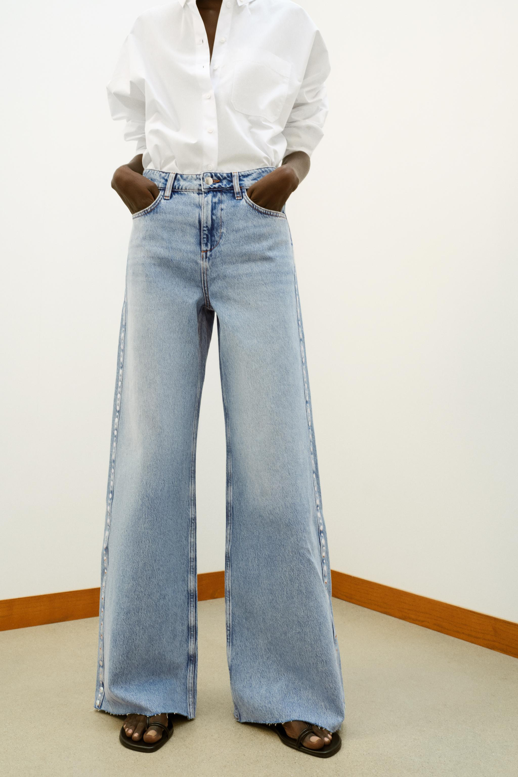 Z1975 HIGH WAIST WIDE LEG STUDDED JEANS | Zara US