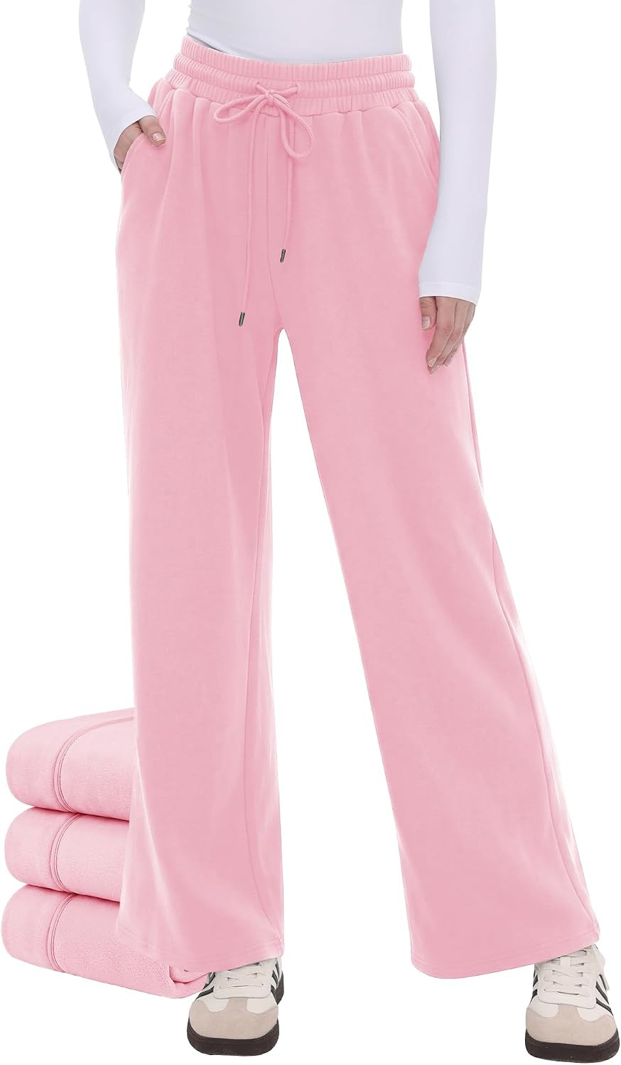 Womens Fleece Lined Wide Leg Sweatpants - Winter Warm Thermal Sweat Pants | Amazon (US)