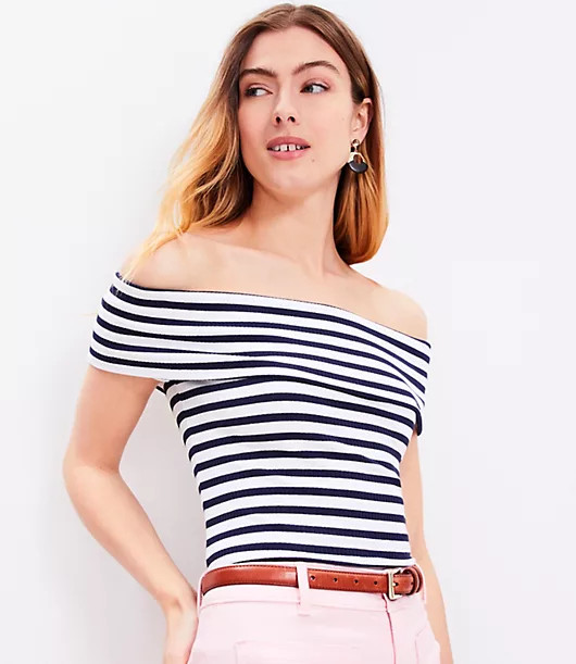 Loft Stripe Ribbed Off The Shoulder Top | LOFT