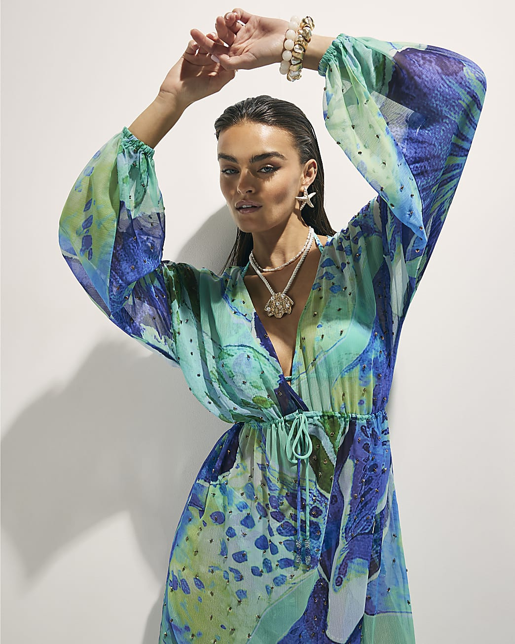 Blue Floral Print Maxi Beach Tunic Dress | River Island UK & IE
