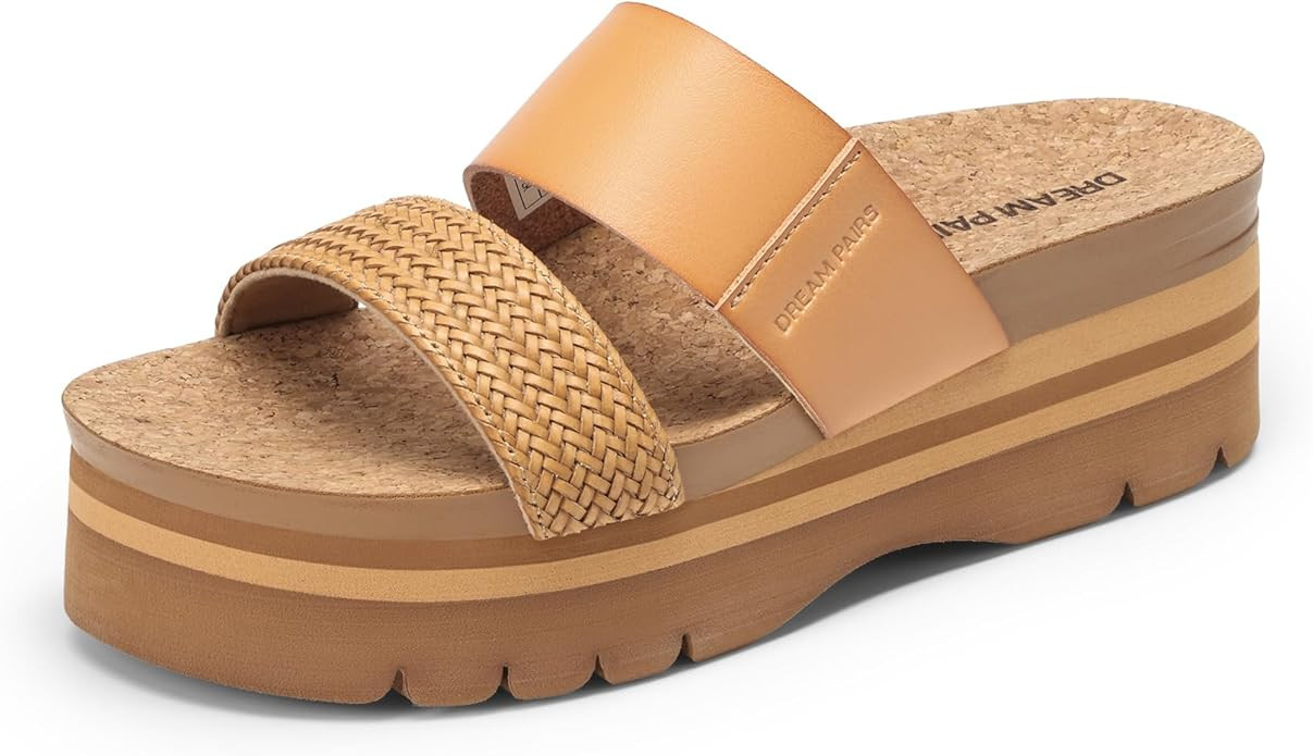 DREAM PAIRS Women's Platform Slides Sandals Comfortable Arch Support Two Strap Slip On Fashion Be... | Amazon (US)