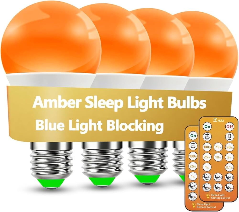 Amber Sleep Light Bulbs 1600K with Remote Control, E26 Blue Light Blocking A19, 9W for Sleep Ther... | Amazon (US)