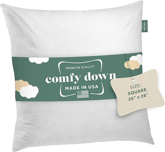 26x26 Decorative Throw Pillow Insert, Down and Feathers Fill, 100% Cotton Cover 233 Thread Count,... | Amazon (US)