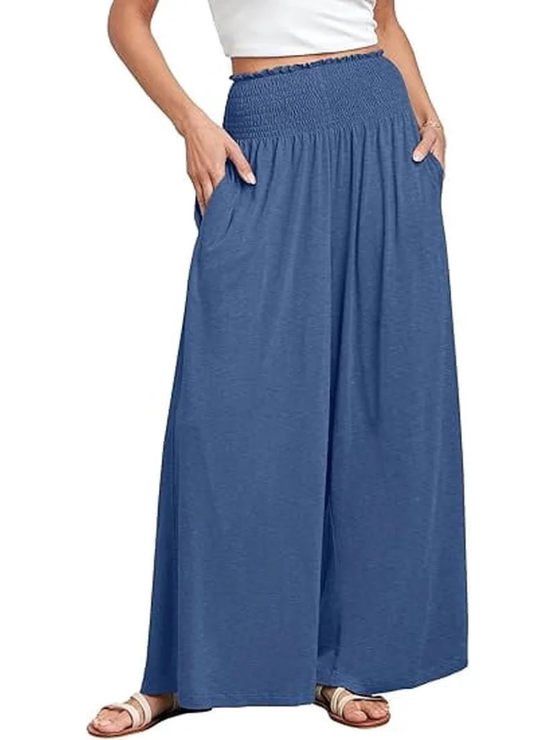 ANRABESS Womens Wide Leg Pants Summer Casual Palazzo Lounge Pants High Smocked Waist Loose Beach ... | Walmart (US)