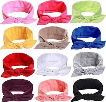 12pcs Solid Color Headbands for Women Headwraps Hair Bands with Bows Cotton Stretchy Head Bands f... | Amazon (US)
