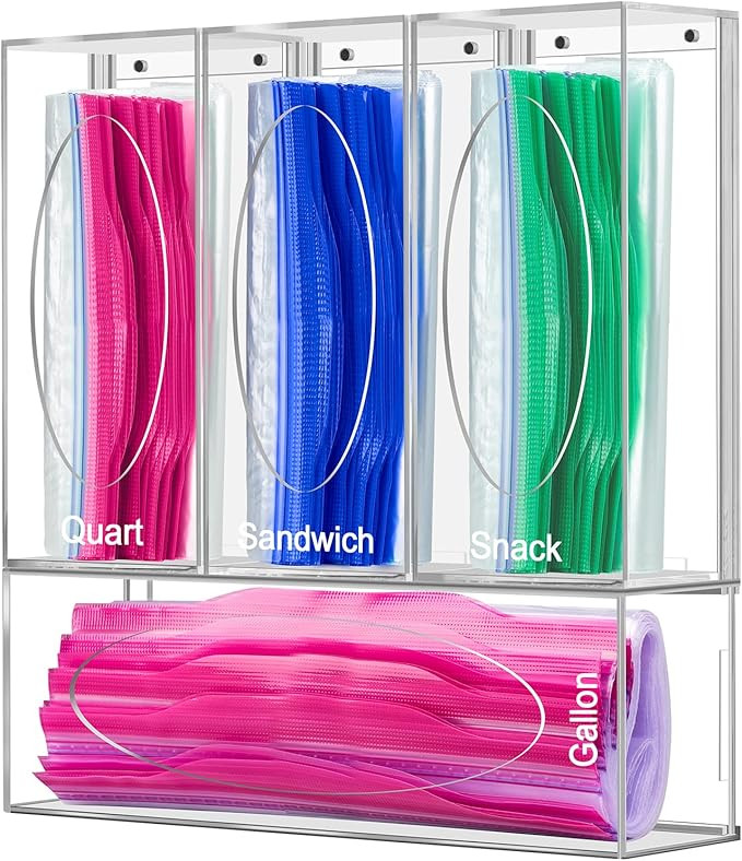 Acrylic Ziplock Bag Storage Organizer MOKURA Clear Baggie Organizer Dispenser for Ziplock Food Ba... | Amazon (US)