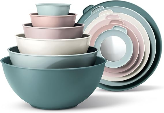 COOK WITH COLOR Mixing Bowls with TPR Lids - 12 Piece Plastic Nesting Bowls Set includes 6 Prep B... | Amazon (US)