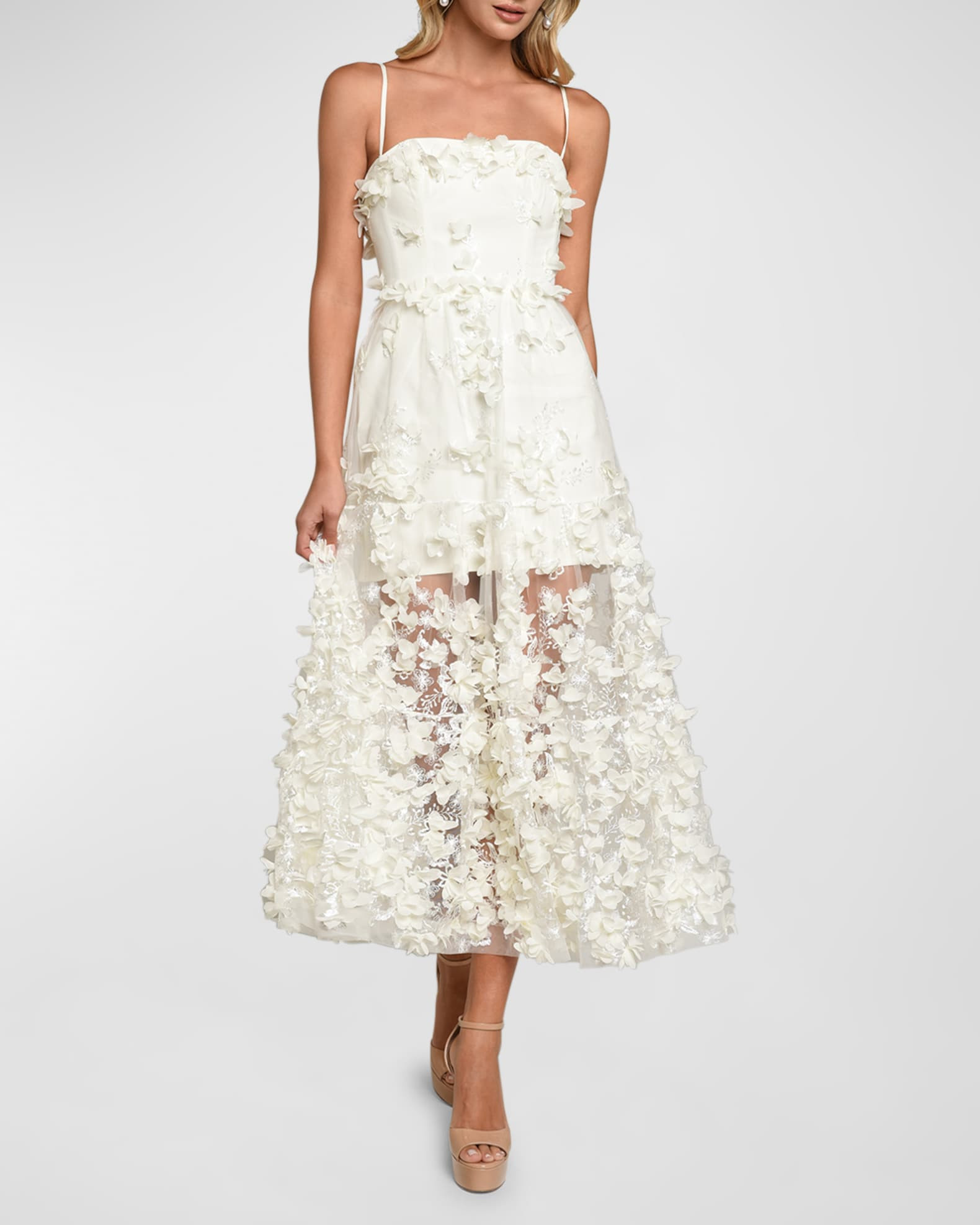 Audrey Embroidered Floral Applique Midi Dress | Neiman Marcus