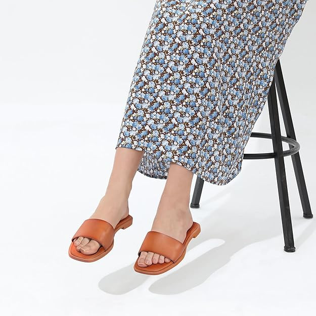 FITORY Women's Slide Sandals Fashion Square Open Toe with Cushioned Footbed Slippers for Beach Si... | Amazon (US)