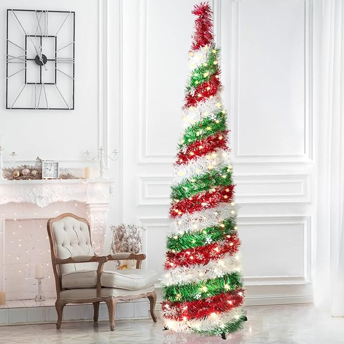 HWTMXK Pop up Christmas Tree, 5 Ft Tinsel Christmas Tree, Collapsible Christmas Tree, Easy to Ass... | Amazon (US)