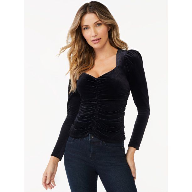 Sofia Jeans by Sofia Vergara Women's Velvet Ruched Top with Long Sleeves - Walmart.com | Walmart (US)