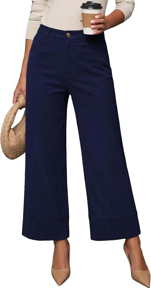 EVALESS Womens Corduroy Pants High Waisted Cropped Baggy Wide Leg Pants | Amazon (US)