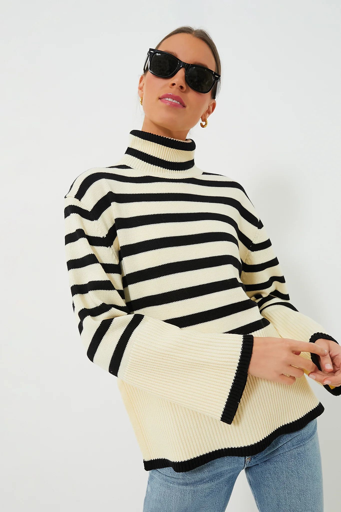 Cream Striped Turtleneck Sweater | Tuckernuck (US)