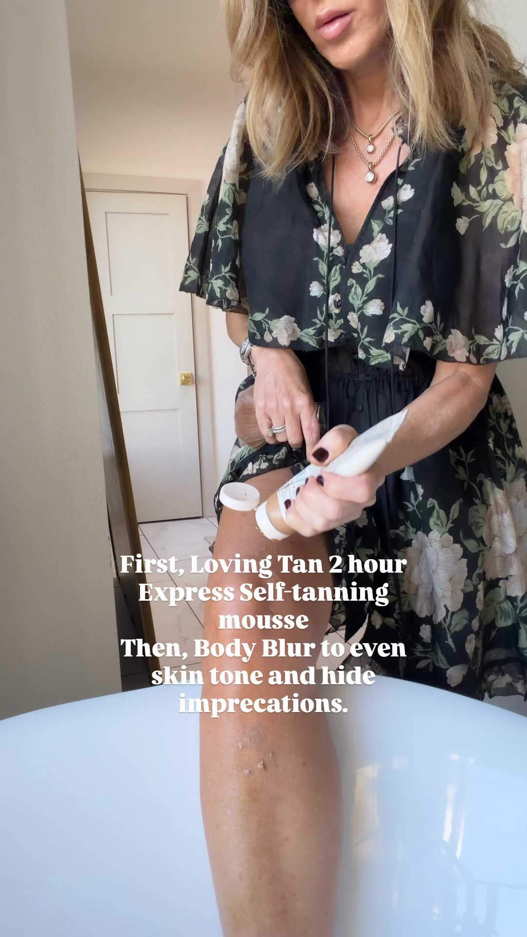 Body blur makeup for flawless skin. I’m using the color medium here, but change colors depending on the season (light, medium, dark).