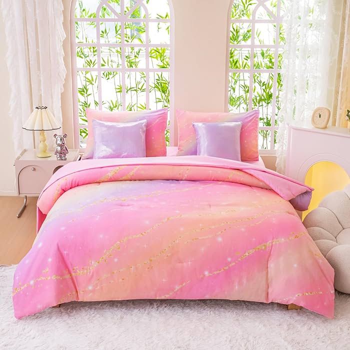 Twin Bedding Sets for Girls Rainbow Comforter, Galaxy Gradient 7 Pieces Kids Comforter Sets for G... | Amazon (US)
