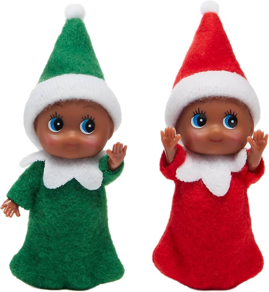 JOYIN Christmas 2PCS Tiny Elf Doll Christmas with 1 red and 1 Green elf Doll in Dark Skin with Ch... | Amazon (US)