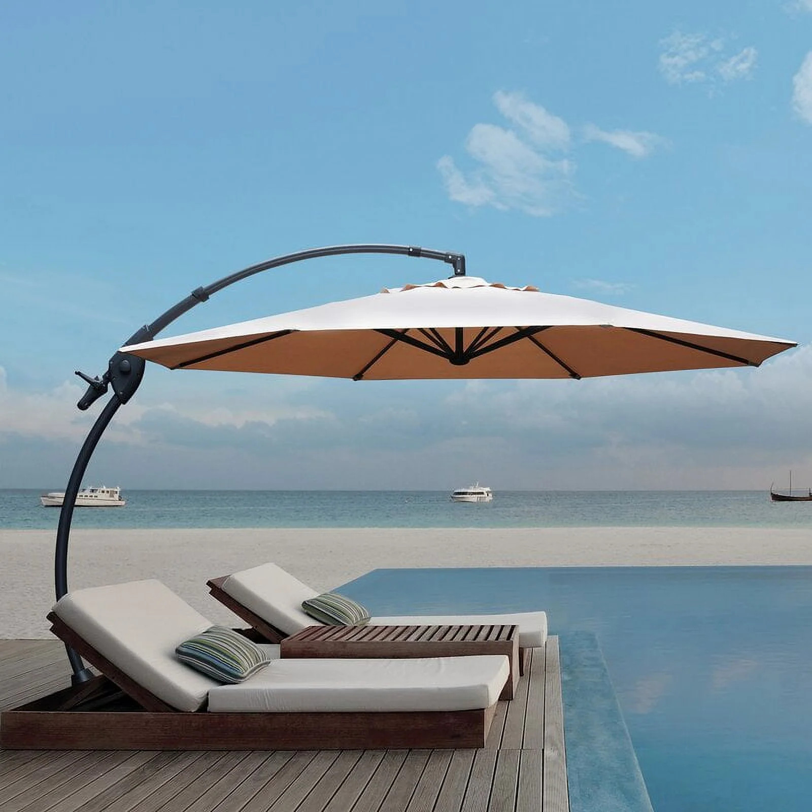 Grand Patio 11 ft Outdoor Patio Umbrella with Base, Curved Offset Cantilever Umbrella Large with ... | Walmart (US)