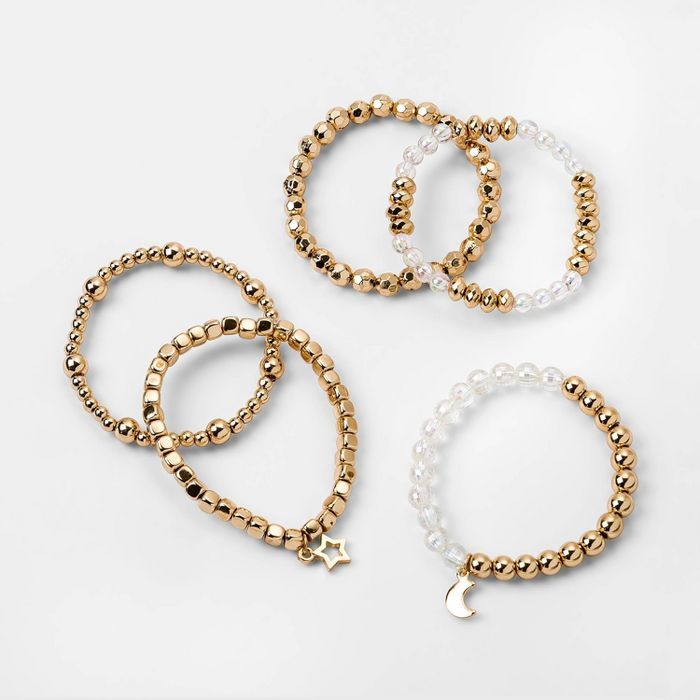 Girls' 5pk Beaded Bracelet Set - art class™ Gold | Target