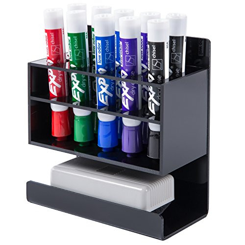 MyGift Wall-Mounted 2-Tier Black Acrylic 10-Slot Dry Erase Whiteboard Marker and Eraser Holder Stand | Amazon (US)