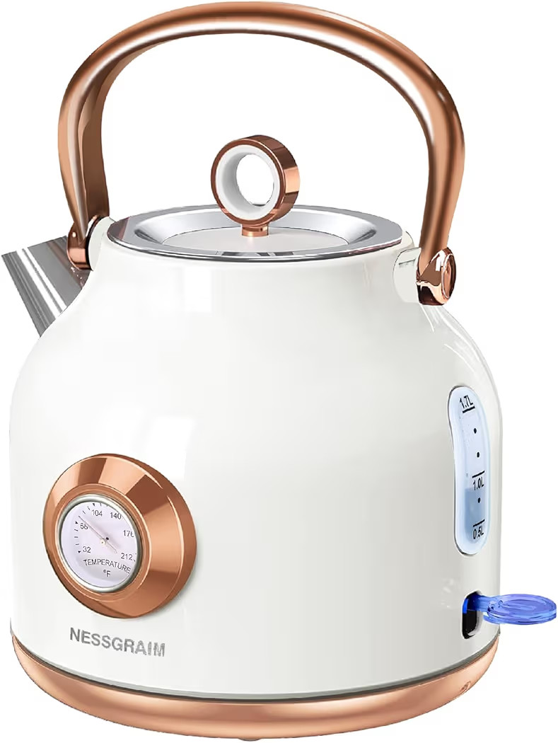 Retro Electric Kettle, 1.7L Stainless Steel Tea Kettle with Large Temperature Gauge, 1500W Fast H... | Amazon (US)