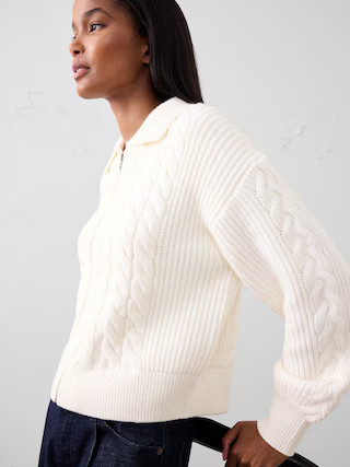 Perfectly Soft Cable Sweater Jacket | Banana Republic Factory