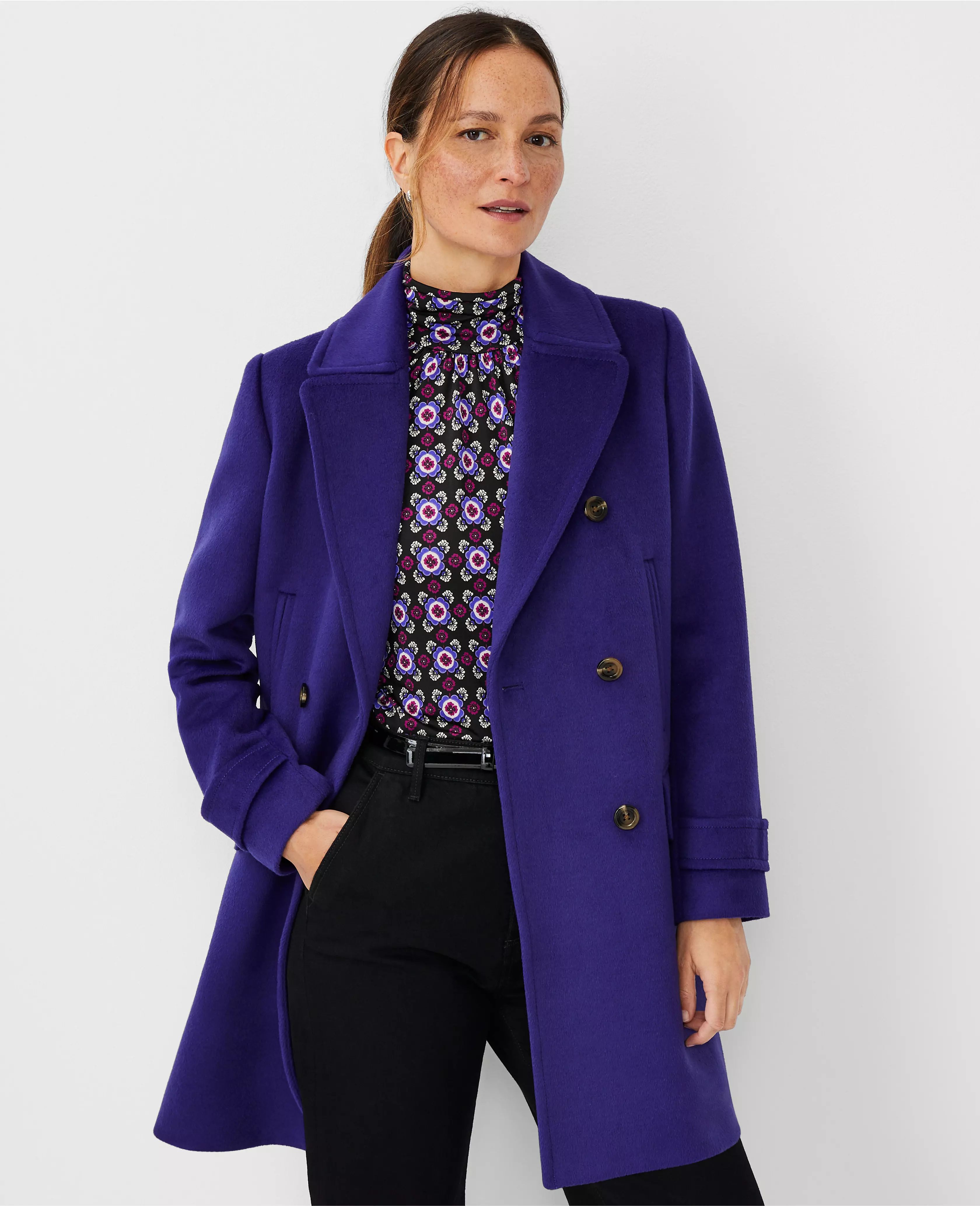 Wool Blend Notched Collar Peacoat | Ann Taylor (US)