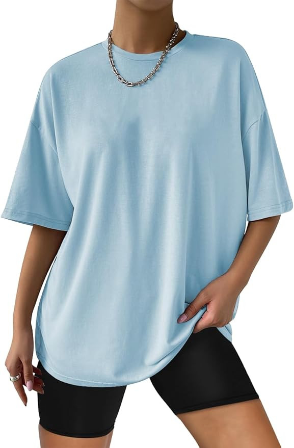Trendy Queen Womens Oversized T Shirts Loose Fit Cotton Crewneck Short Sleeve Tops Summer Casual ... | Amazon (US)