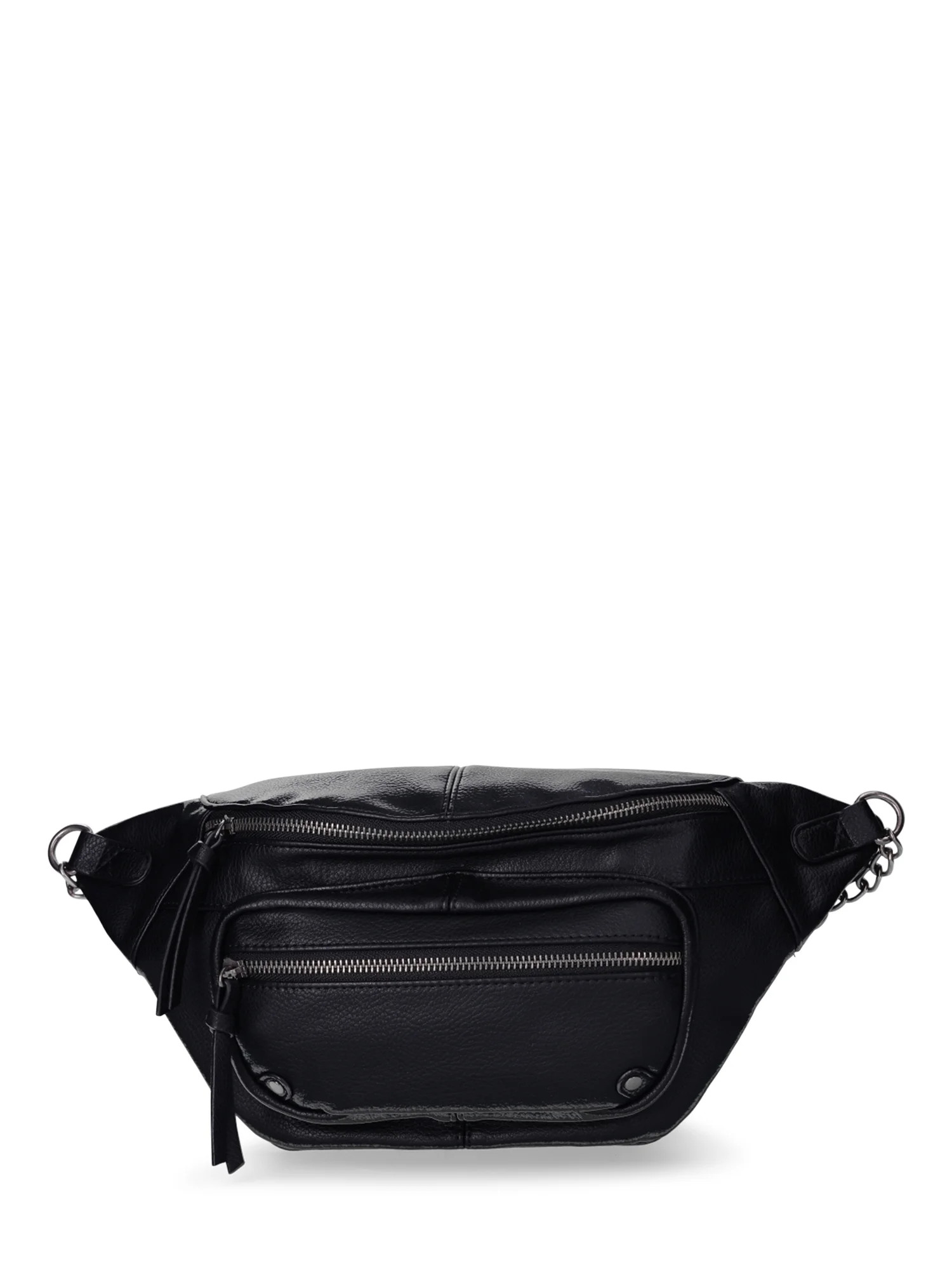 No Boundaries Women's Black Chain-Trimmed Crossbody Belt Bag | Walmart (US)